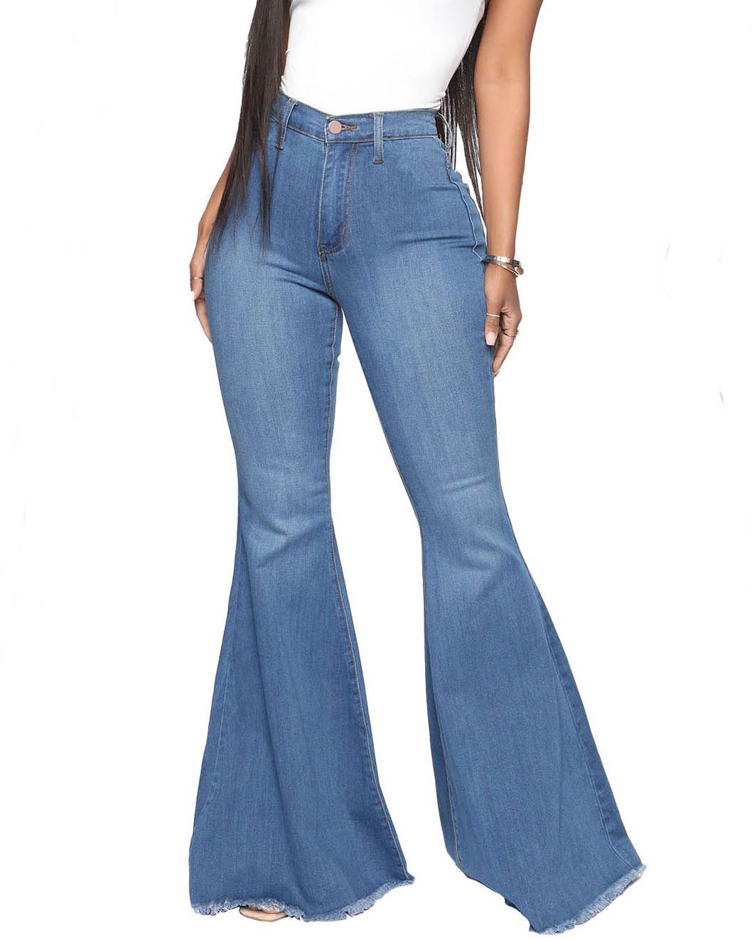 Hoch taillierte Bootcut-Jeans mit Stretch und Po-Lift