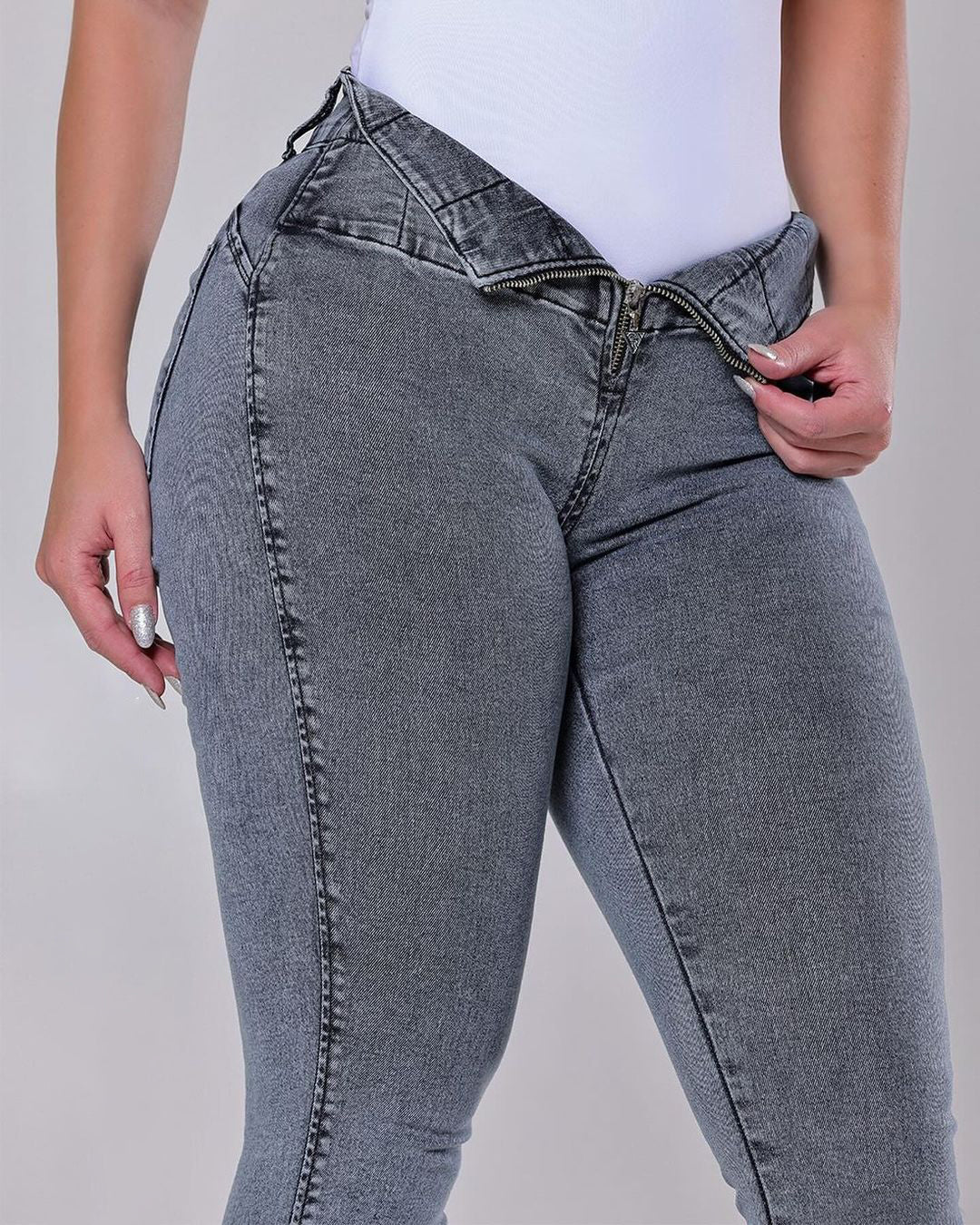 Hochbund Reißverschluss Skinny Jeans