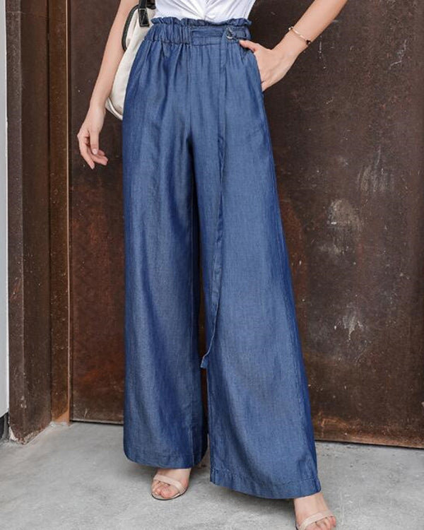 Weite lange Jeans-Hose aus Eisseiden-Materia