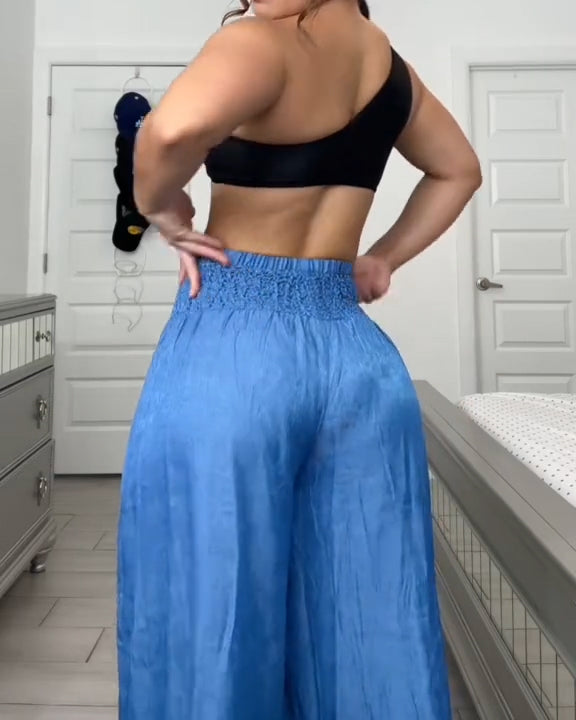 Gerade Geschnittene Weite Hellblaue Hose