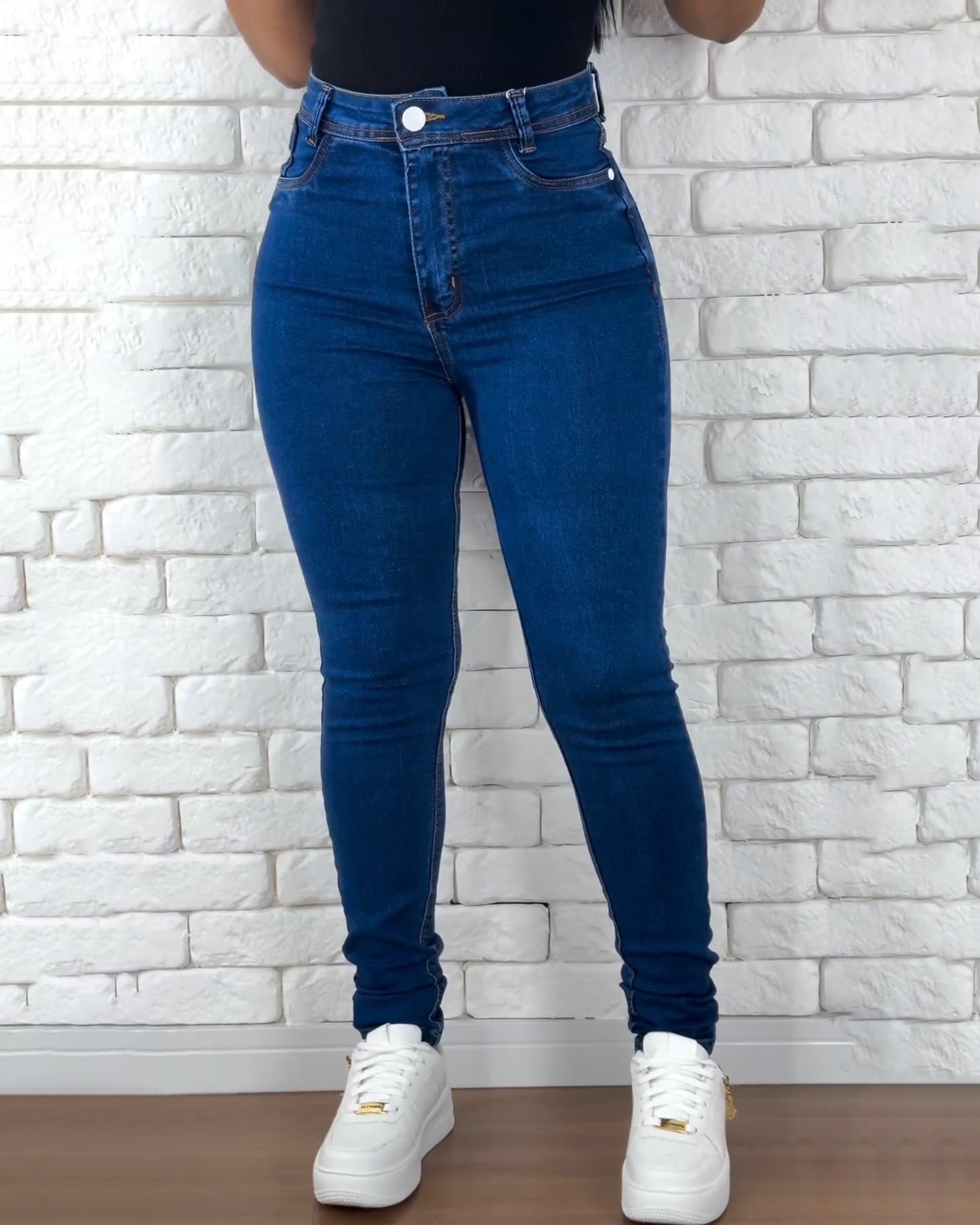 Hochtaillierte Tiefblaue Skinny Jeans