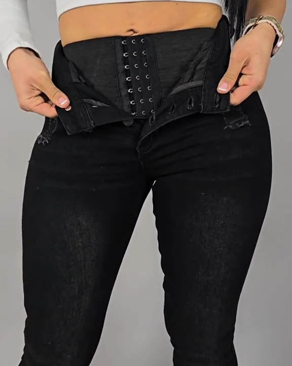 Hochbund-Slim-Fit-Faja-Jeans mit Push-up-Effekt