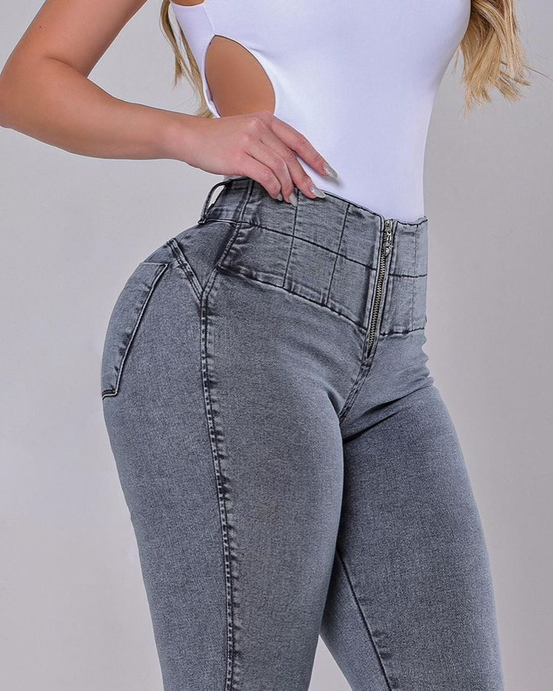 Hochbund Reißverschluss Skinny Jeans