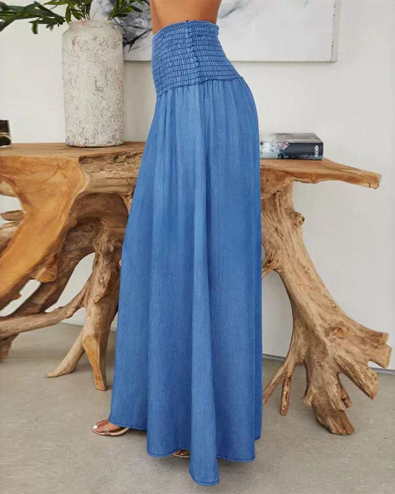 Weite Chambray-Hose