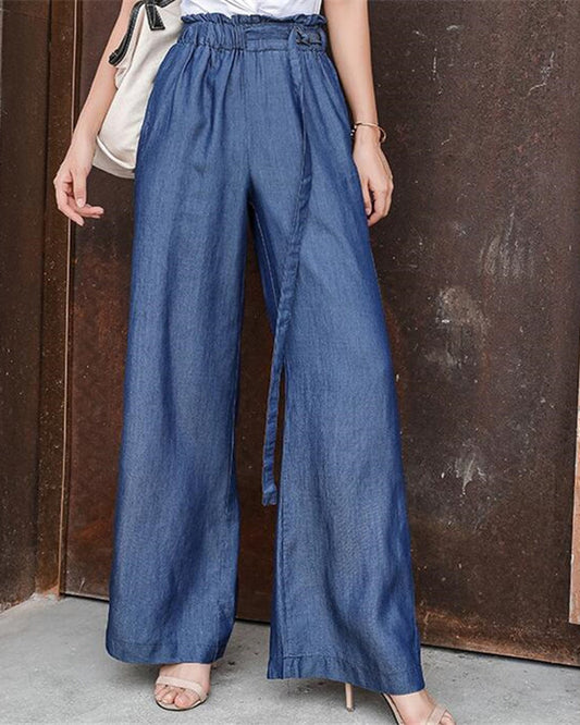 Weite lange Jeans-Hose aus Eisseiden-Materia