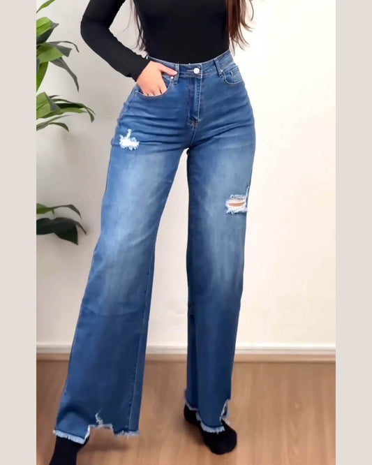 Trendige Jeans mit hoher Taille und weitem Beinverlauf