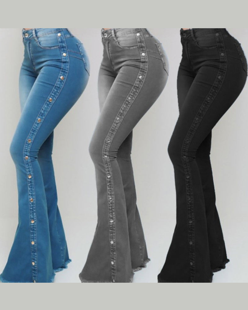 Hoch taillierte Stretch-Wischover-Flared-Jeans