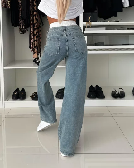 Hochtaillierte Weite Bein Jeans mit weißen Einsätzen