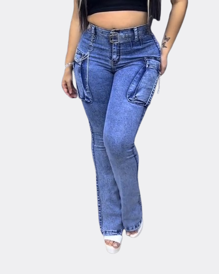 High-Waist Skinny-Jeans mit Glockenform
