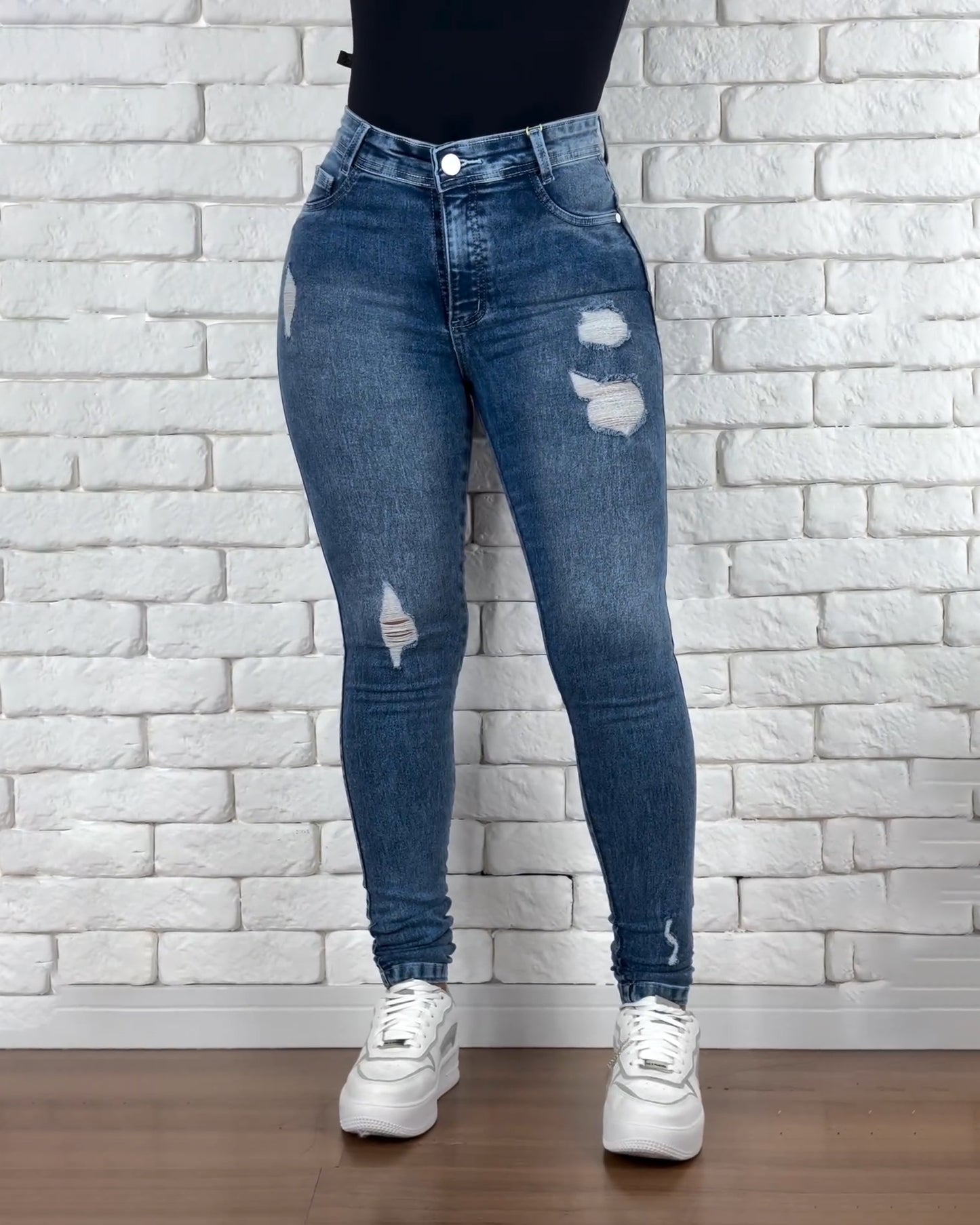 Hochtaillierte Skinny Ripped Jeans
