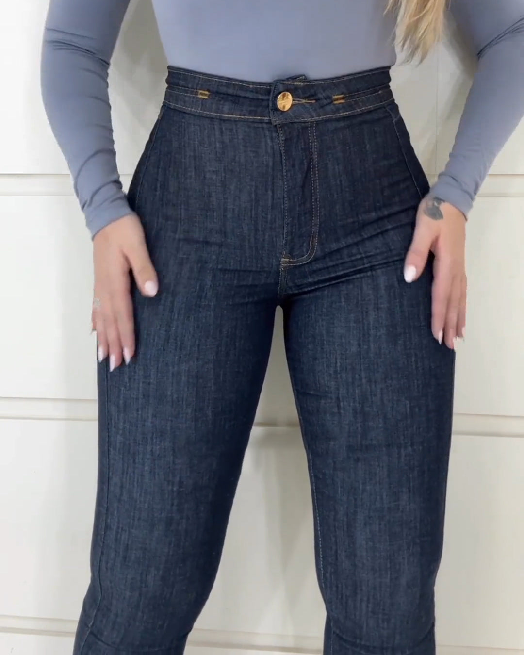 Deep Blue High Waist Skinny Jeans mit Butt Push Up-Effekt