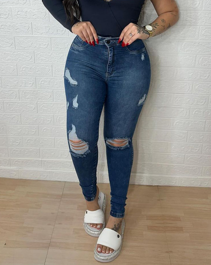 Hochtaillierte Skinny Ripped Po-Push-up Jeans