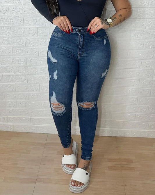 Hochtaillierte Skinny Ripped Po-Push-up Jeans