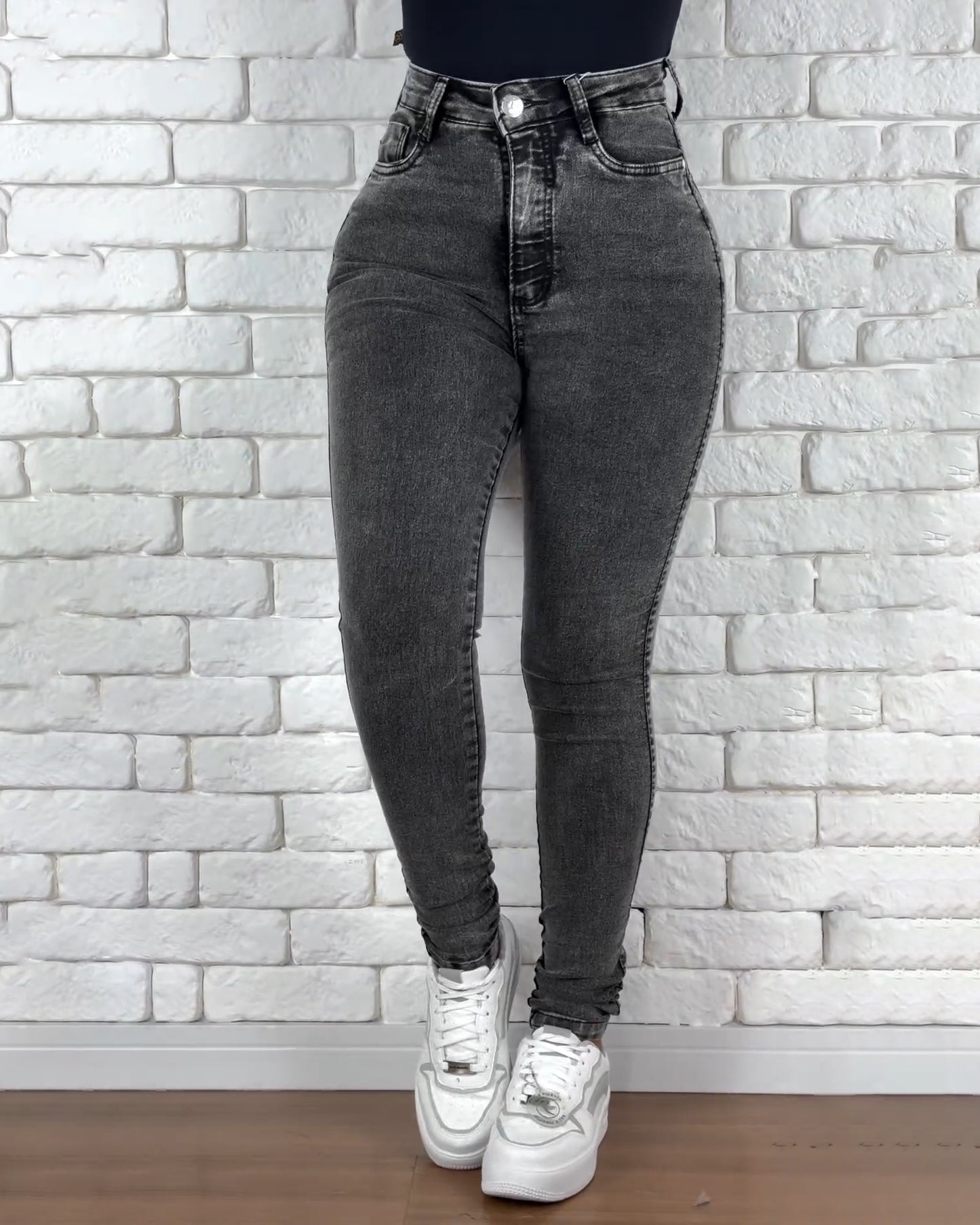Hochtaillierte Graue Skinny Slim Jeans