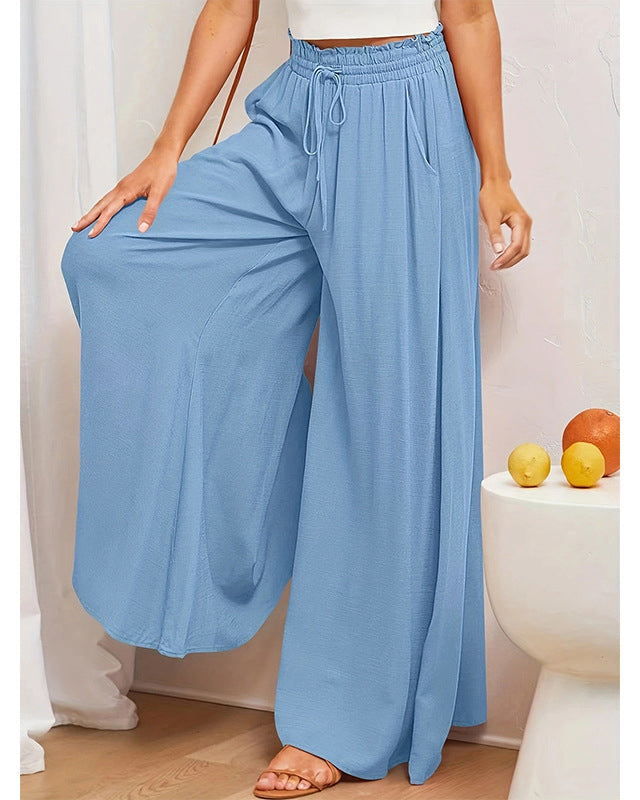 Dehnbare Hose mit hoher Taille und weitem Beinverlauf