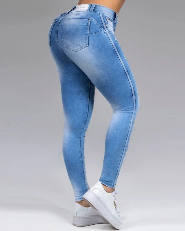 Zerrissene schlankmachende Stretch-Jeans