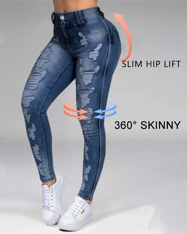 Zerrissene schlankmachende Stretch-Jeans