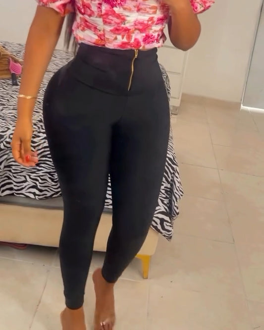 High-Waist Reißverschluss Leggings