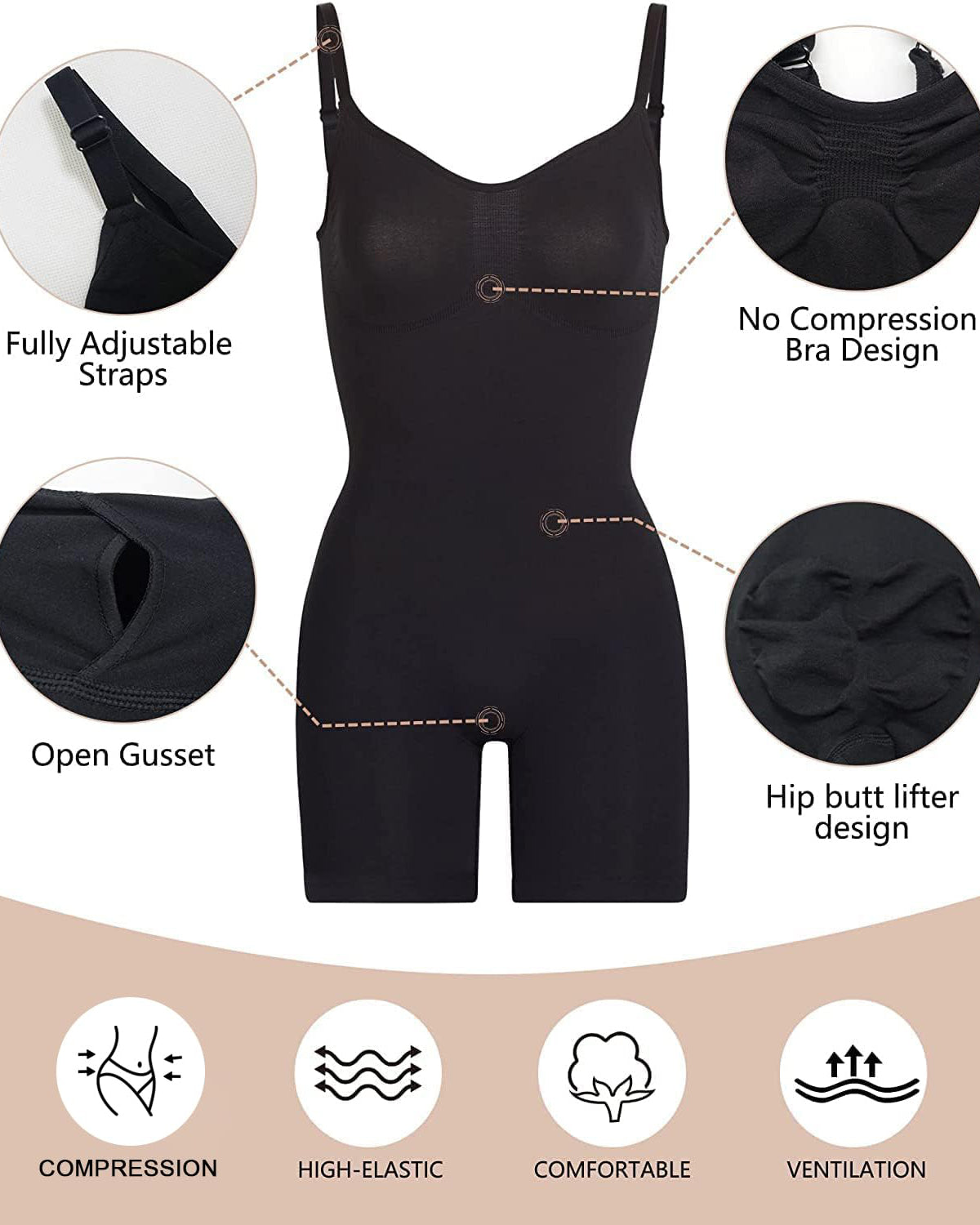 Figurformender Damen-Body mit nahtloser Bauchkontrolle und voller Abdeckung