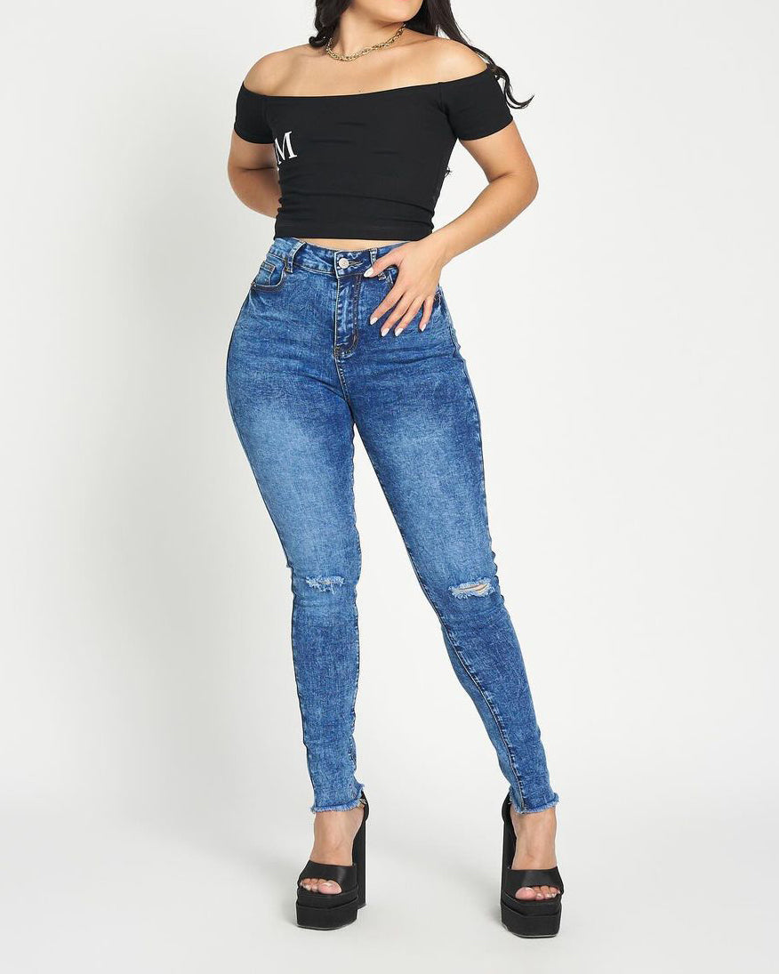 Zerrissene High-Rise Skinny Stretch-Jeans
