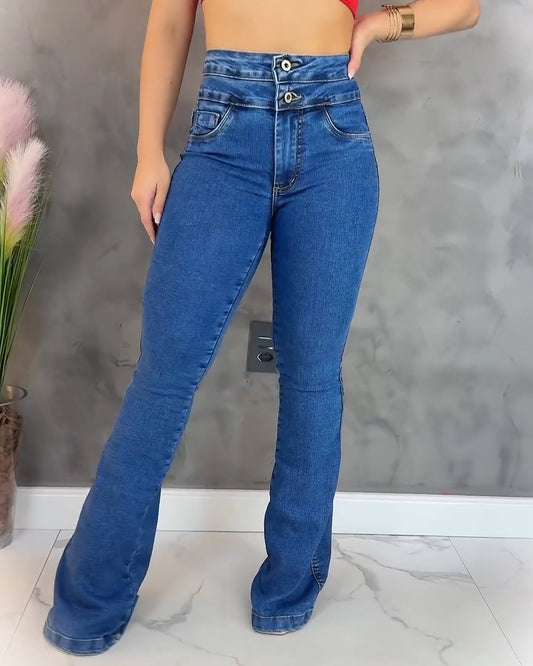 Hochtaillierte Skinny Po-Lift Flared Jeans