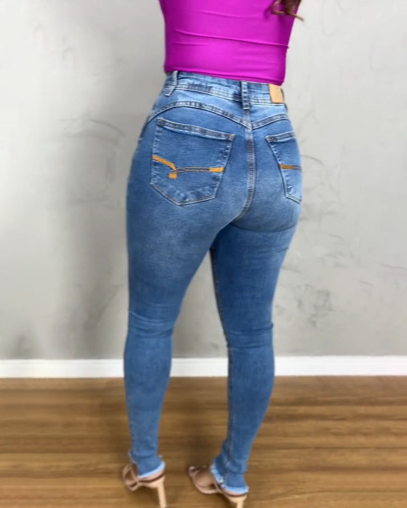 High-Rise Skinny Taille-Faja-Jeans mit Gürtel