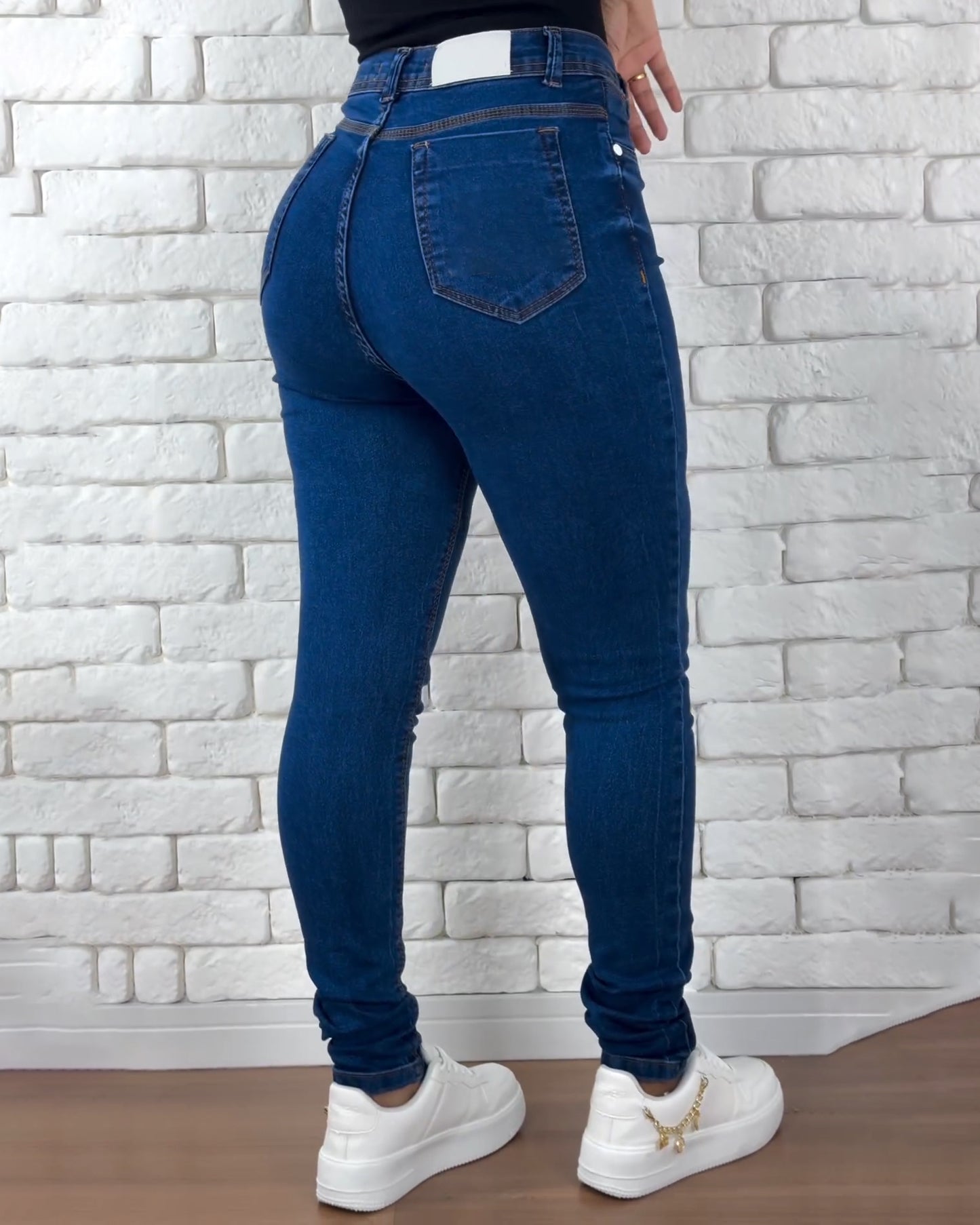 Hochtaillierte Tiefblaue Skinny Jeans
