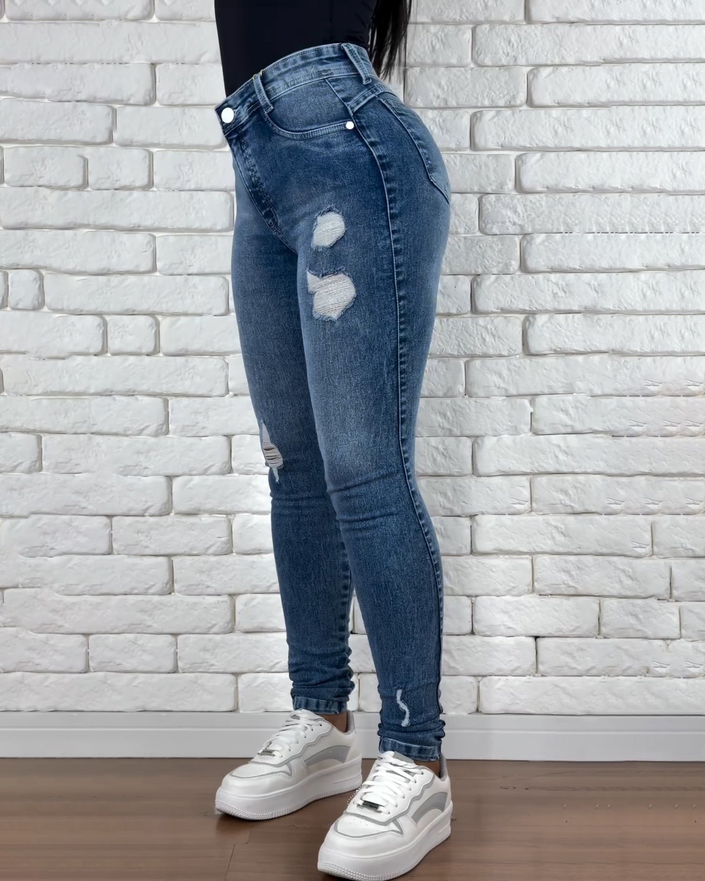 Hochtaillierte Skinny Ripped Jeans