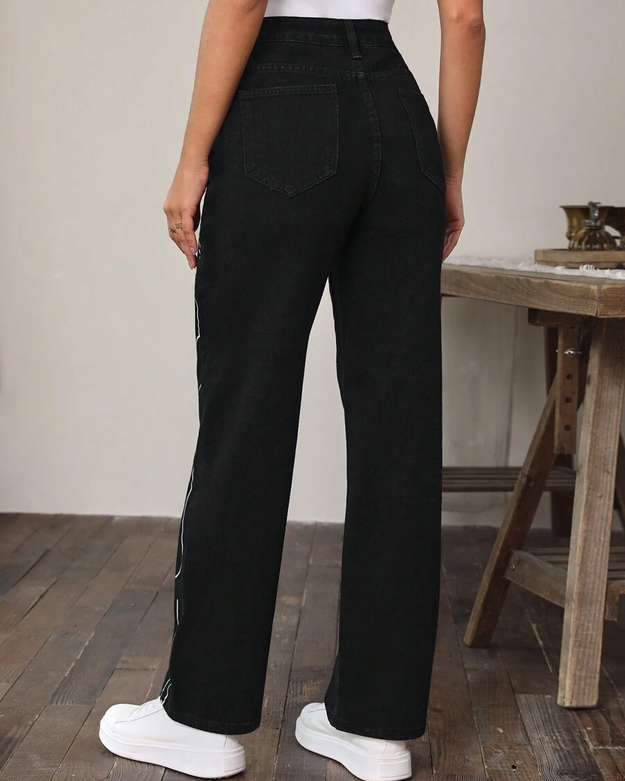 Esther Schwarzweiss Gesichts-Print High-Waist Jeans