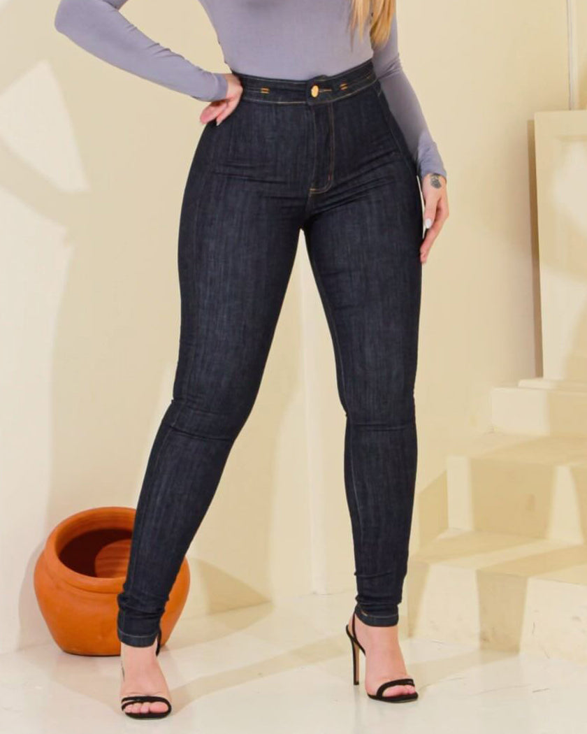 Deep Blue High Waist Skinny Jeans mit Butt Push Up-Effekt