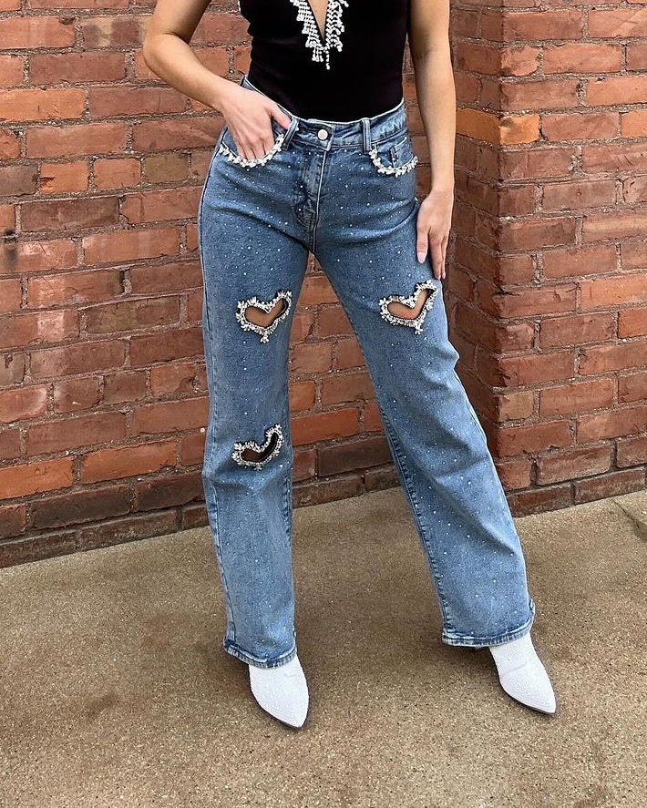 Modische Herz-Durchbruch-Jeans