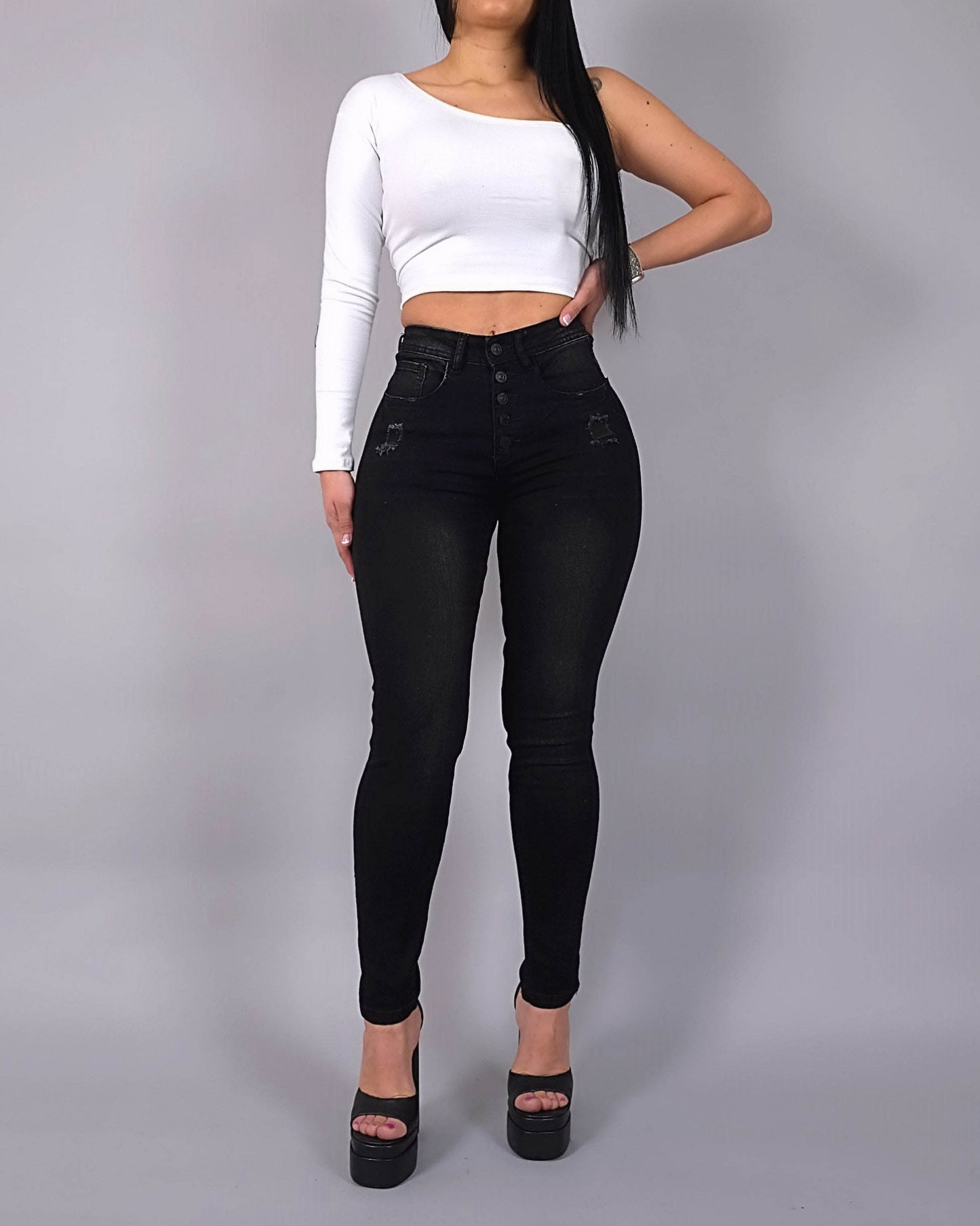 Hochbund-Slim-Fit-Faja-Jeans mit Push-up-Effekt