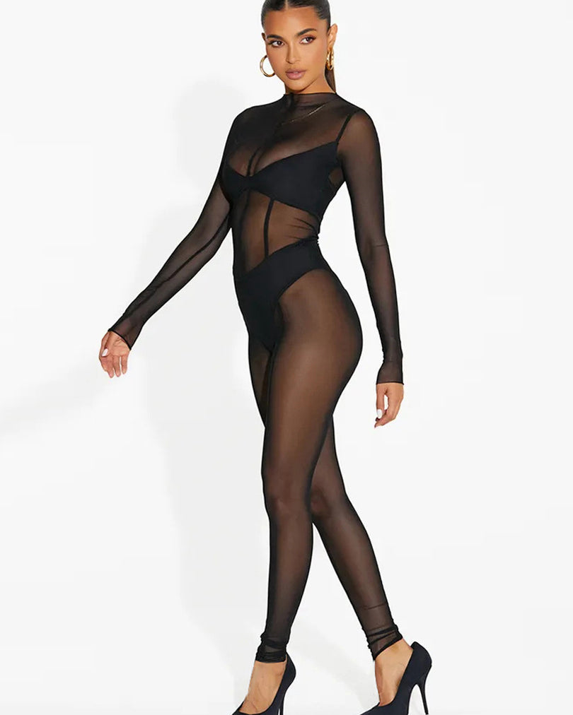 Schwarze Durchsichtige Jumpsuit