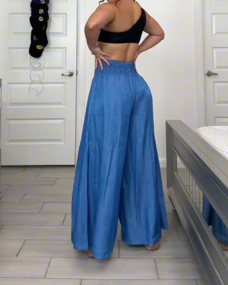 Gerade Geschnittene Weite Hellblaue Hose