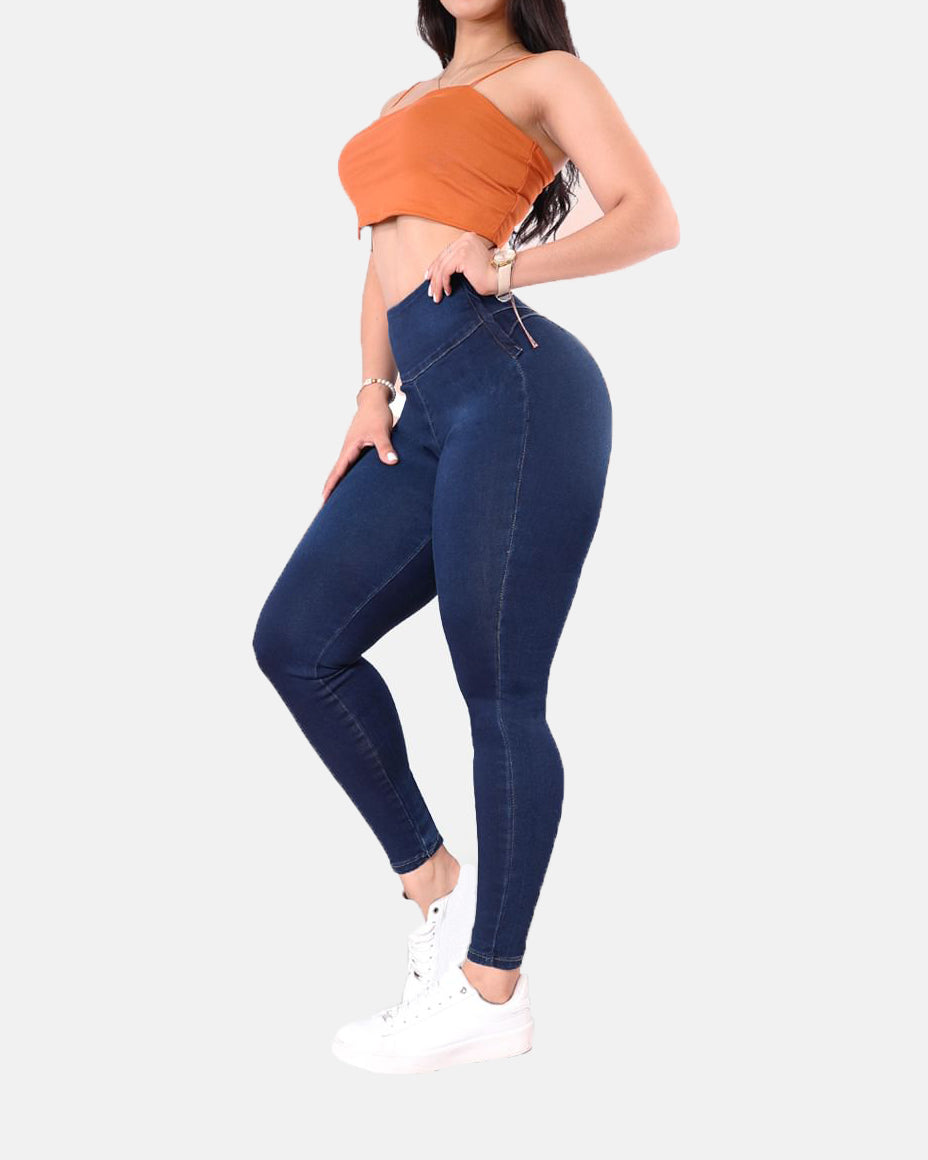 Hochbund-Skinny in Dunkelblau mit Seitreißverschluss