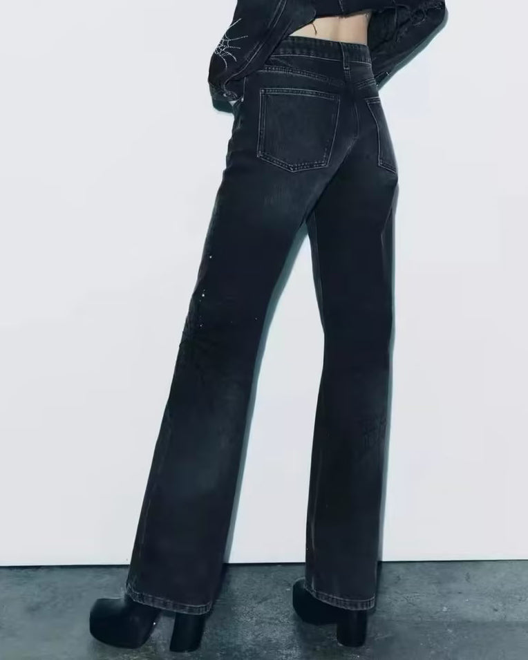 Halloween Schwarze Spinnenweben-Jeans