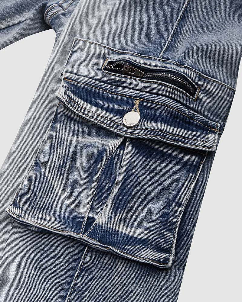 90er Jahre Vintage Klappentaschen Niedrigtaillierte Gerade Cargo Jeans