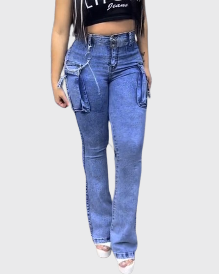 High-Waist Skinny-Jeans mit Glockenform