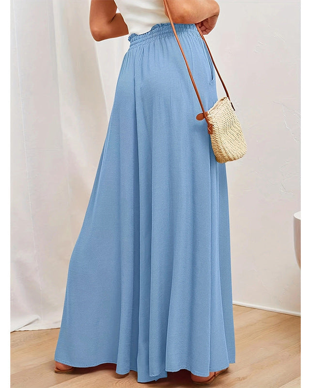 Dehnbare Hose mit hoher Taille und weitem Beinverlauf