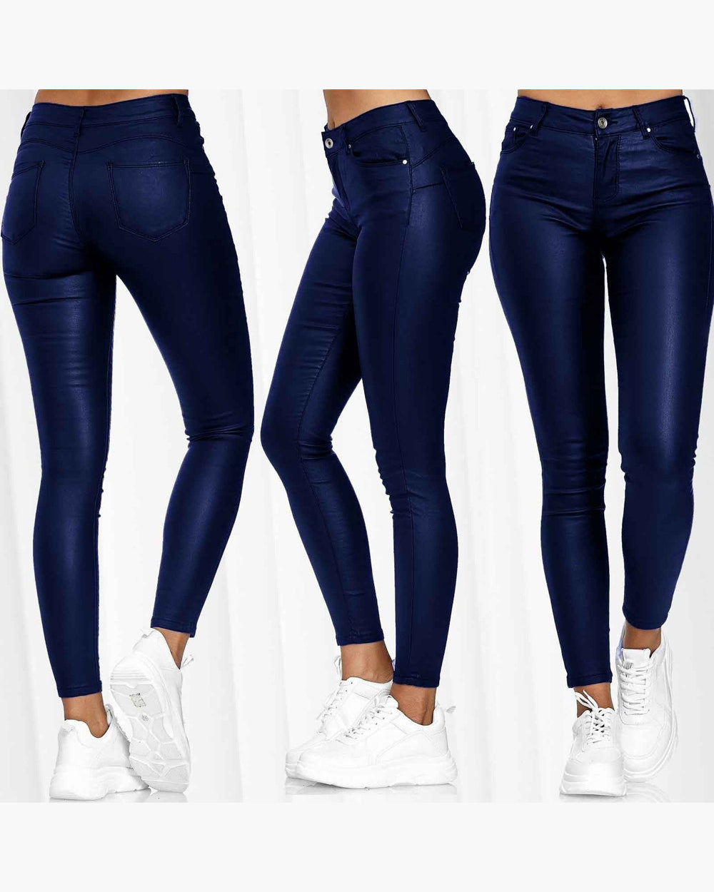 Hohe Taille Solid Color Leder Casual Skinny Pants