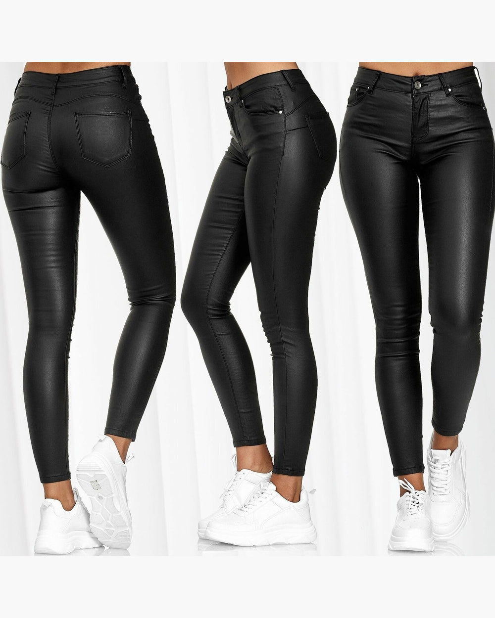 Hohe Taille Solid Color Leder Casual Skinny Pants