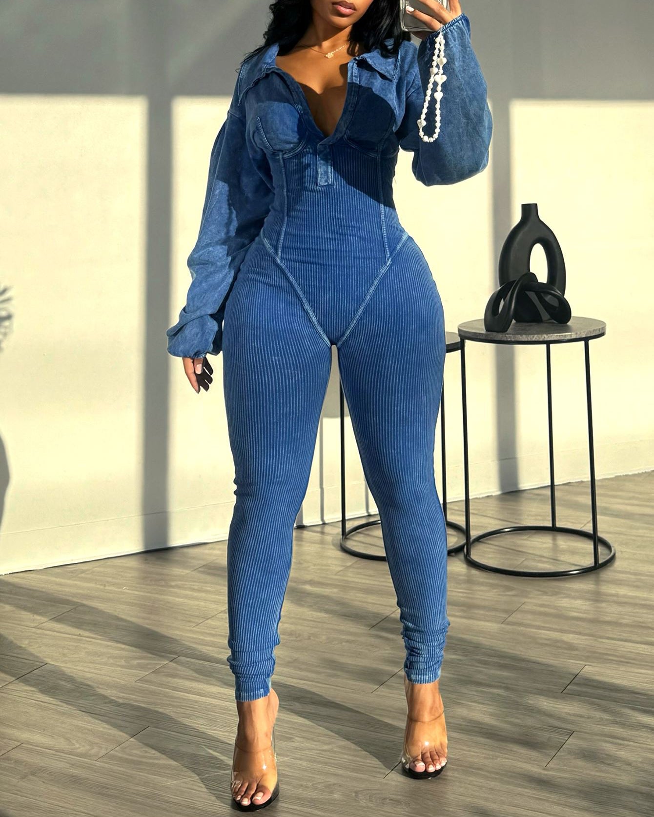 Baddie Mineralgewaschener Korsett-Jumpsuit