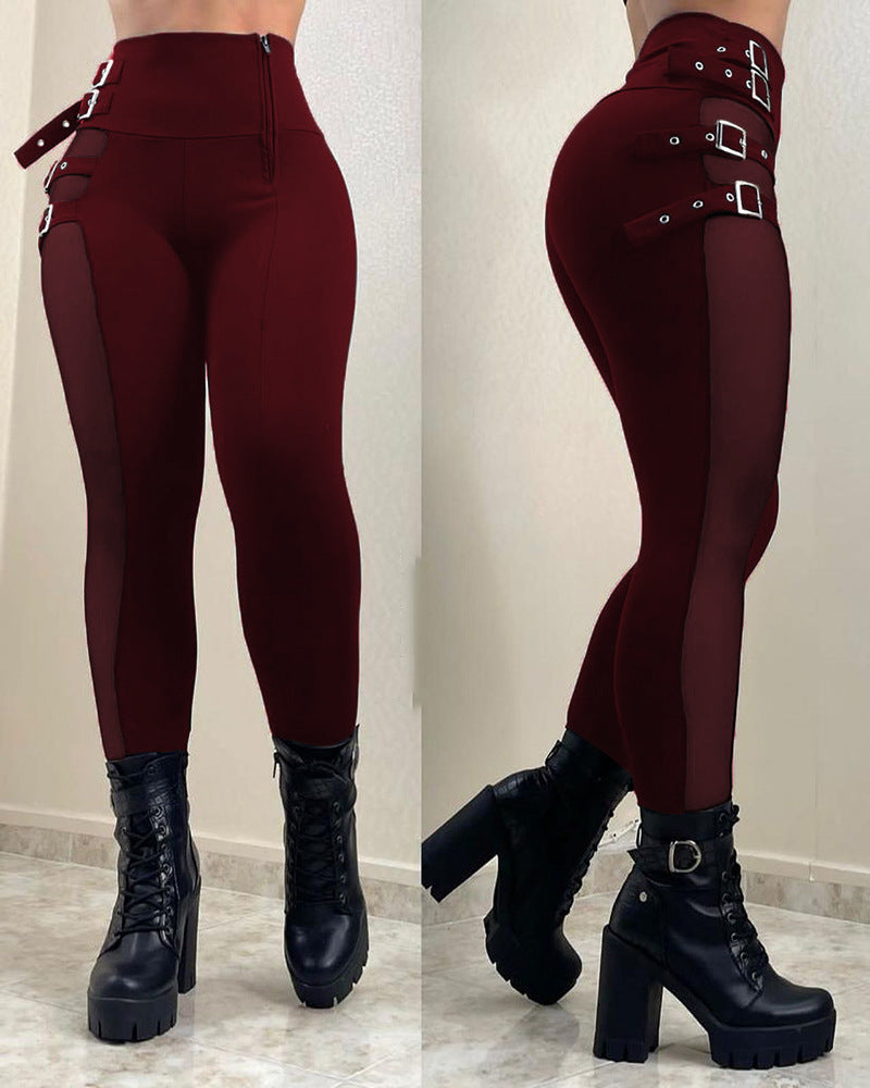 Schwarze Netz Skinny Leder Leggings
