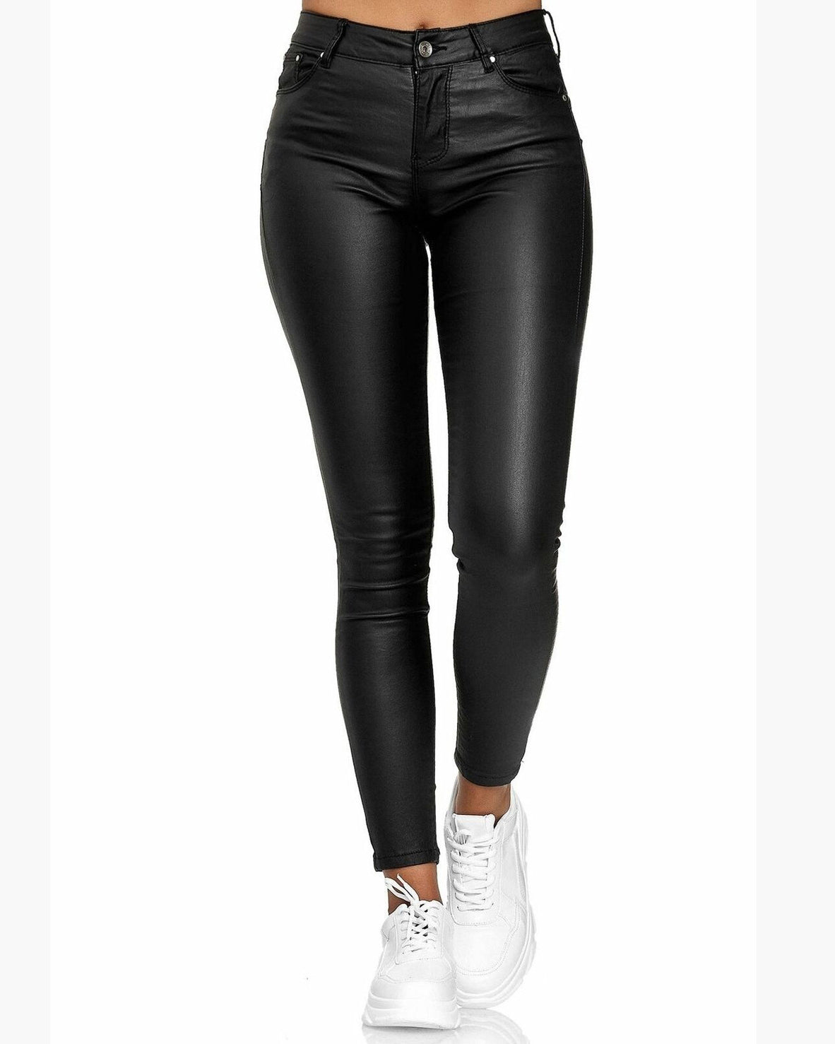 Hohe Taille Solid Color Leder Casual Skinny Pants