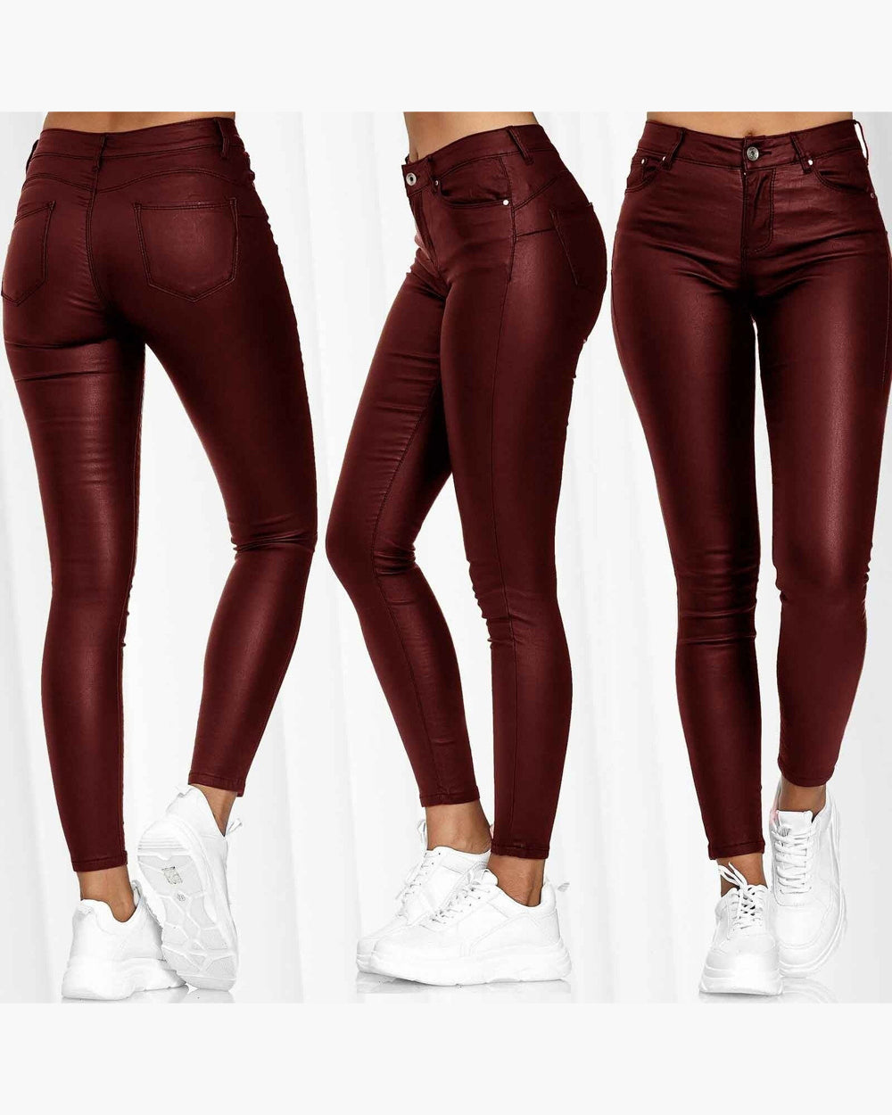 Hohe Taille Solid Color Leder Casual Skinny Pants