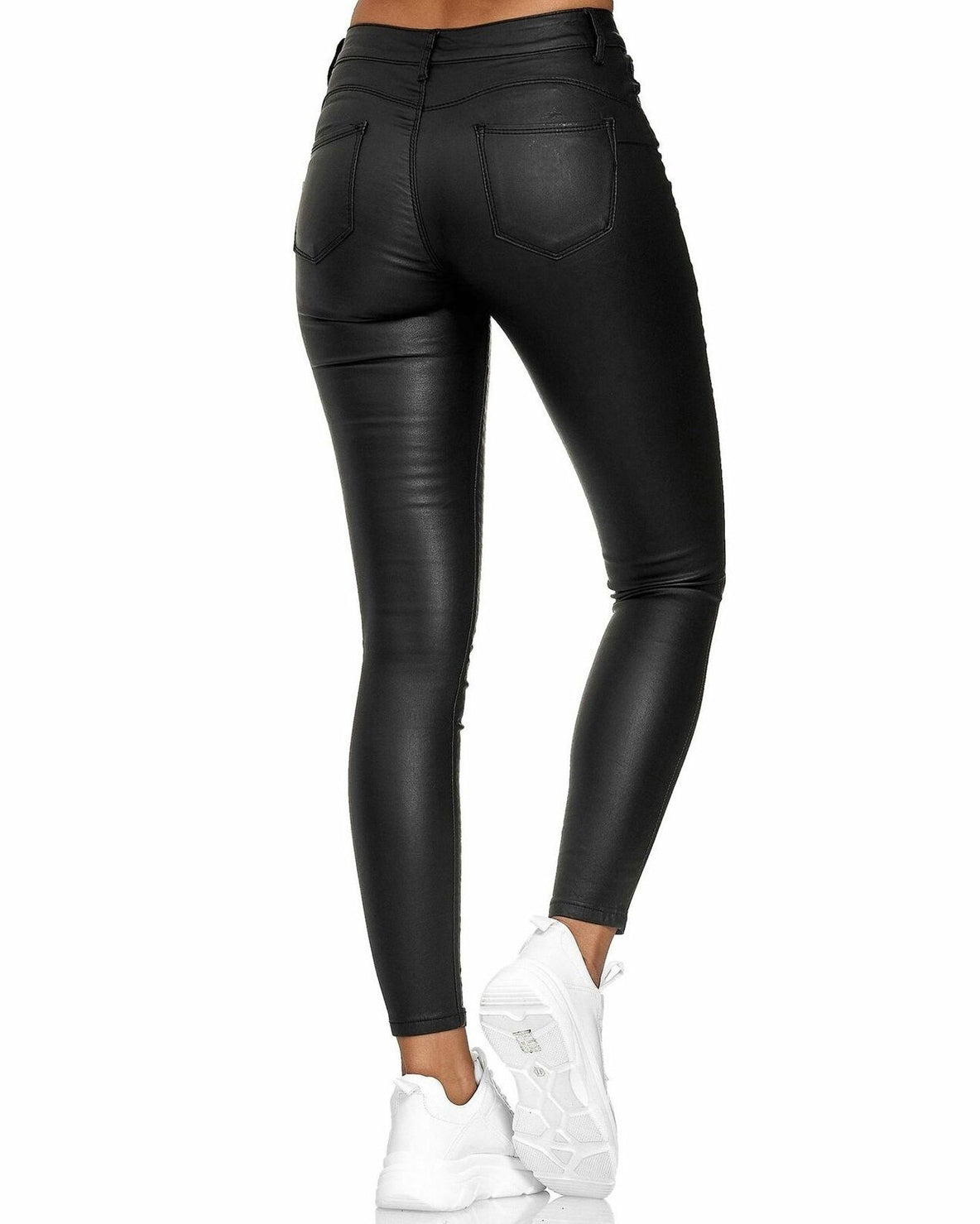 Hohe Taille Solid Color Leder Casual Skinny Pants