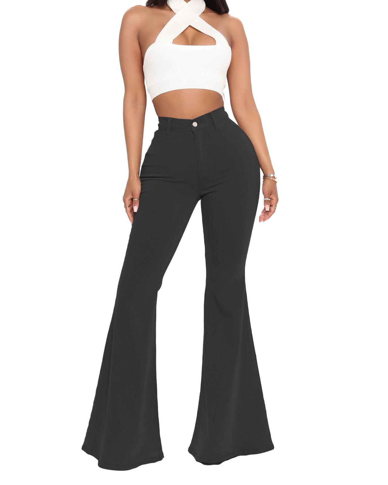 Hoch taillierte Bootcut-Jeans mit Stretch und Po-Lift