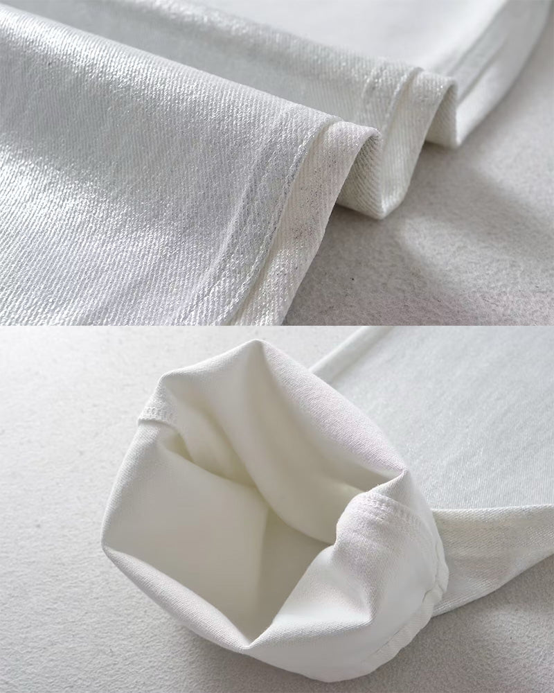 Weiße Metallic Baggy Jeans