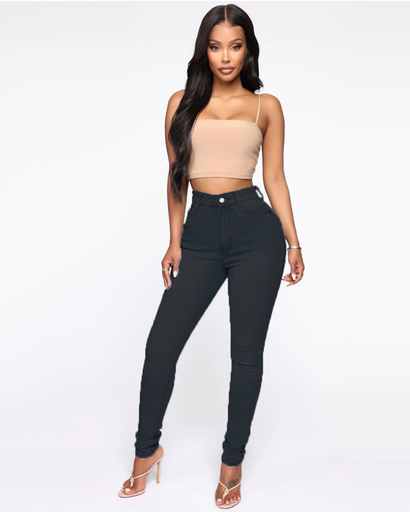 Hüfthebende Pfirsich-Po-High-Waist-Jeans