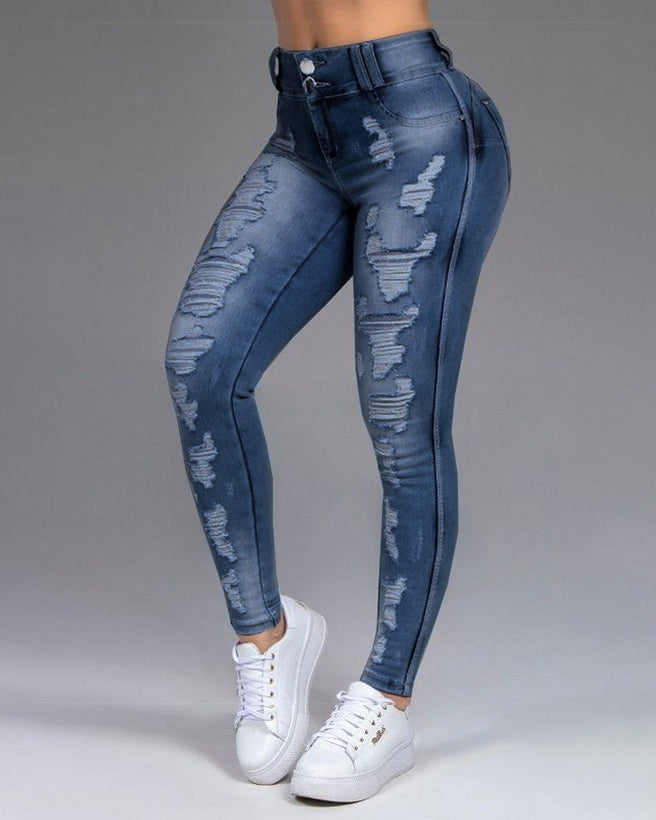 Zerrissene schlankmachende Stretch-Jeans